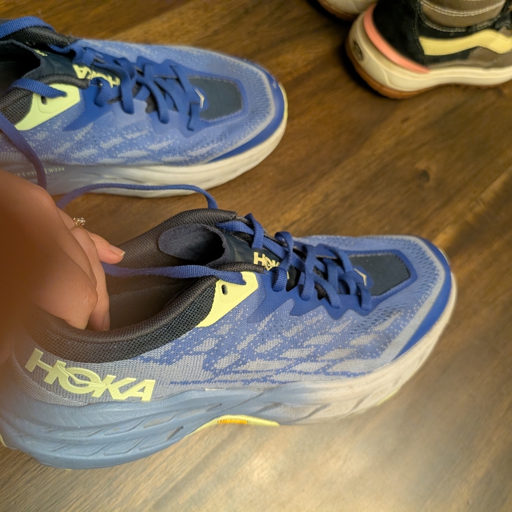 Hoka Blue and Yellow Sneakers